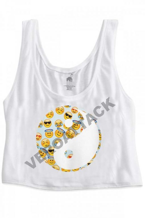 smile ying yang crop top graphic print tee for women