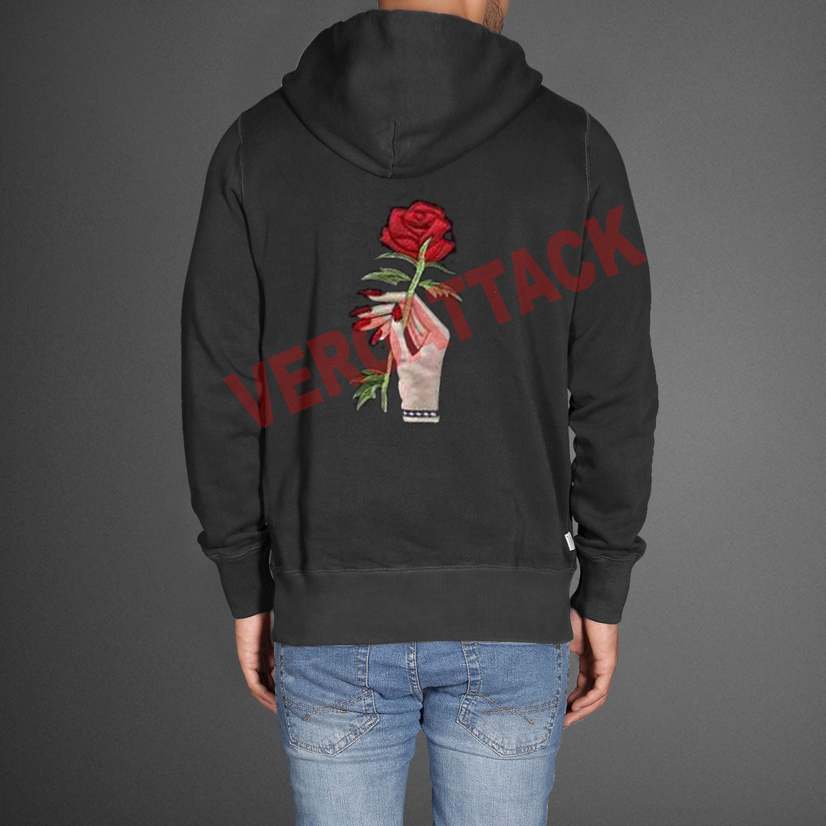 hand rose black color hoodie