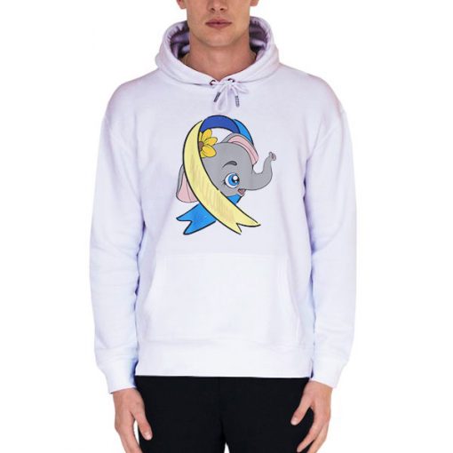 White Hoodie Flower Ribbon Elephant With Down Syndrome Shirt