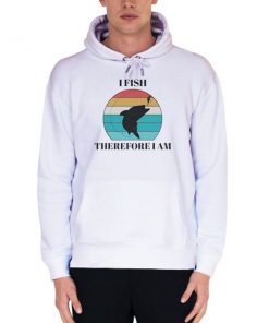 White Hoodie I Fish Therefore I Am Walleye Silhouette Shirt