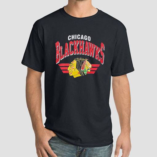 Black T Shirt Graphic Chicago Vintage Blackhawks