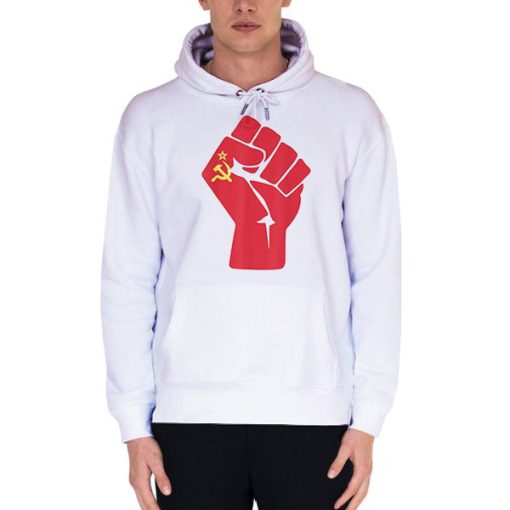 White Hoodie Resistance Symbol Communism Fist