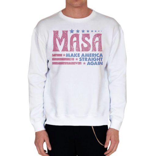 White Sweatshirt Vintage Logo Make America Straight Again