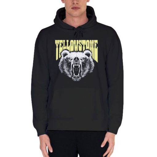 Black Hoodie Retro Snarling Grizzly Bear Yellowstone