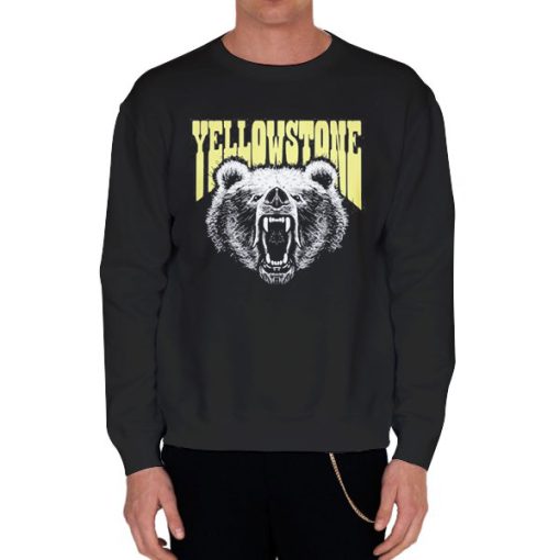 Black Sweatshirt Retro Snarling Grizzly Bear Yellowstone
